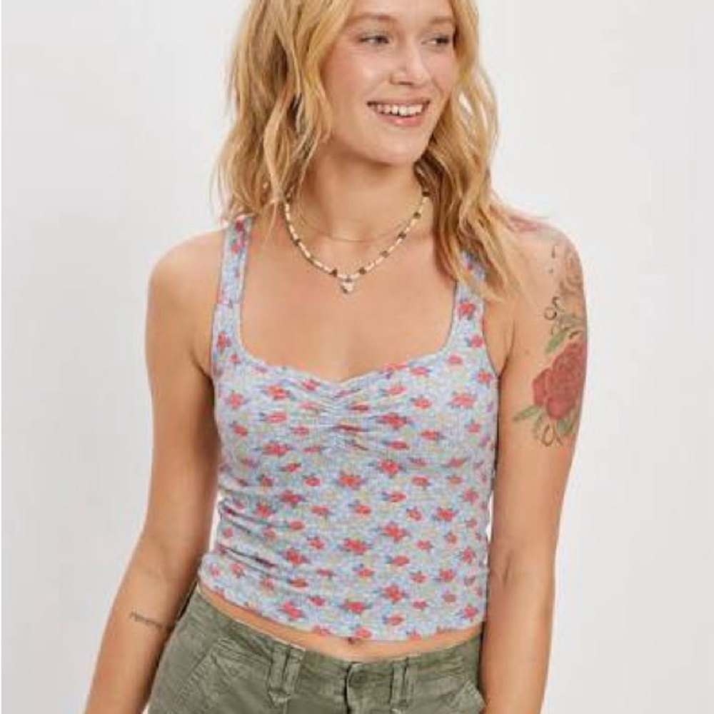 American Eagle Outfitters Floral Tank Top - Blue and Red